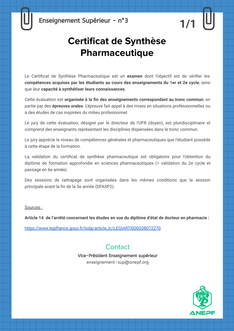 Certificat de Synthèse Pharmaceutique